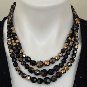 Vintage Black & Gold Glass 3 Tier Cut Beaded Box Clasp Face Style Clasp.